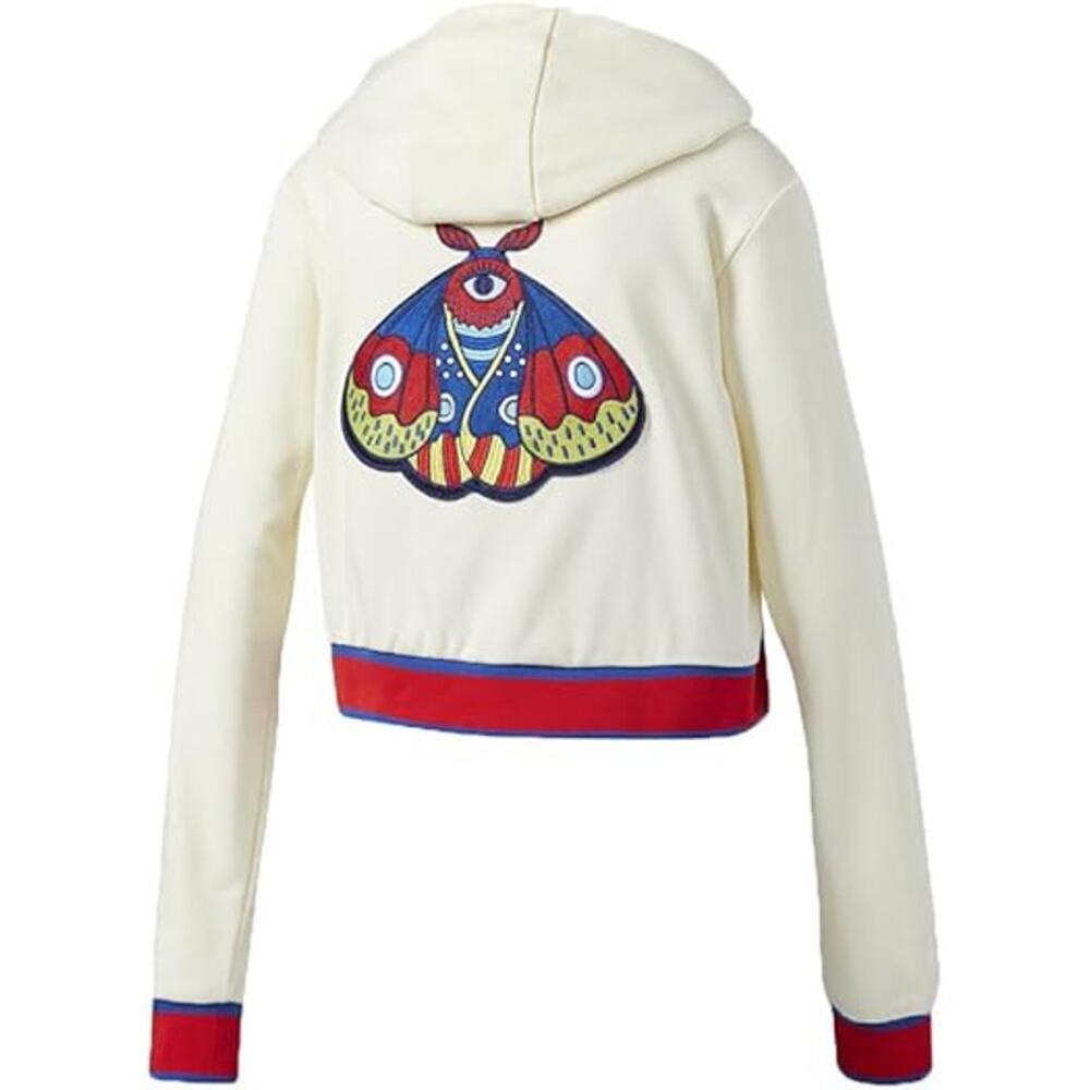 Adidas Hoodie Embellished Arts Cropped Moth Butterfly Cream White Womens XS